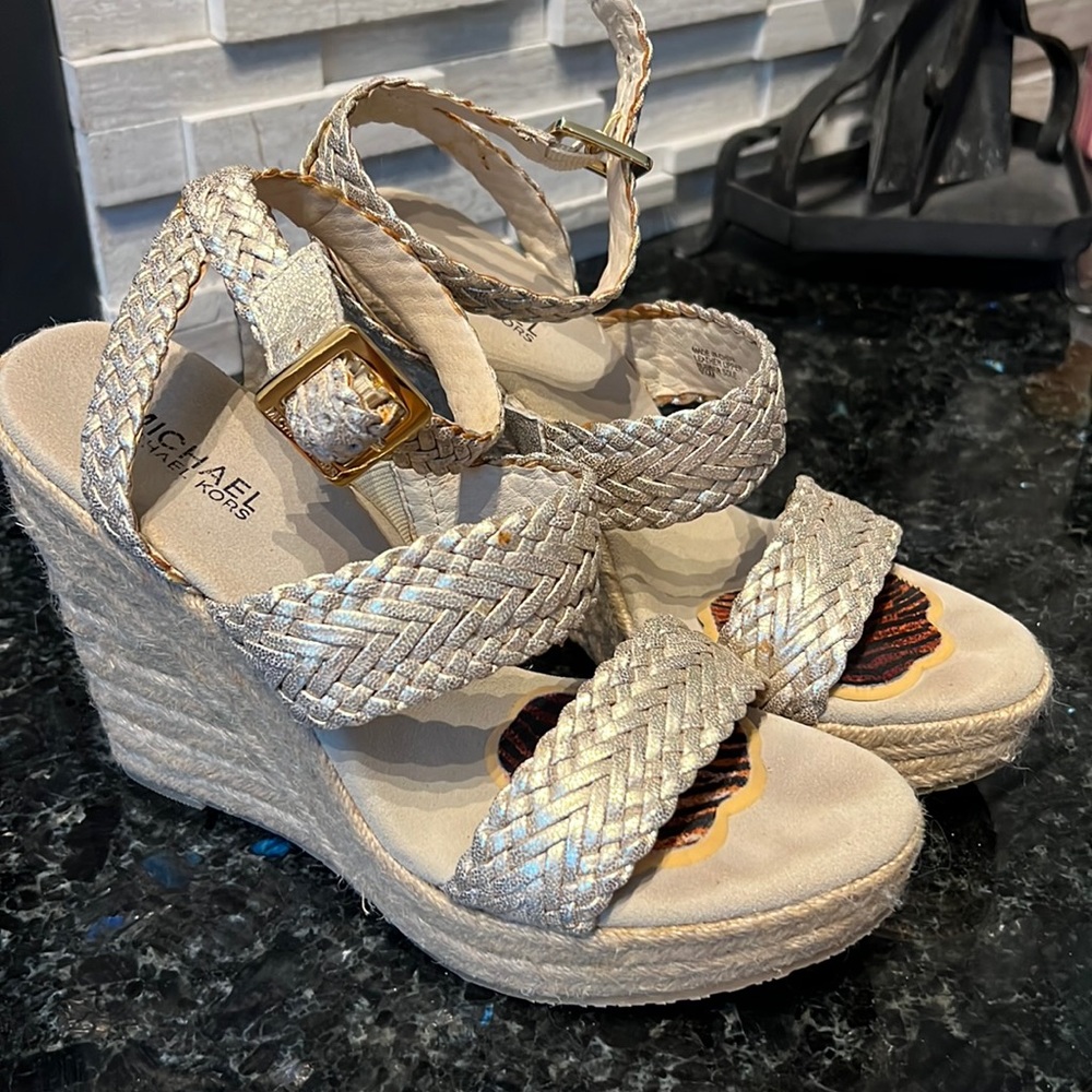Michael Kors gold wedge sandals size 9.5